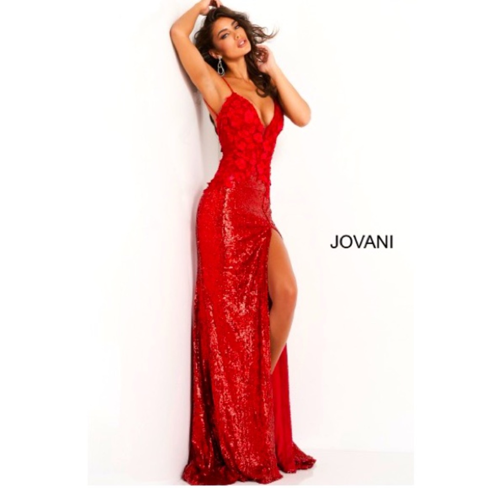 NEW 2021 Jovani Red floral slit prom dress